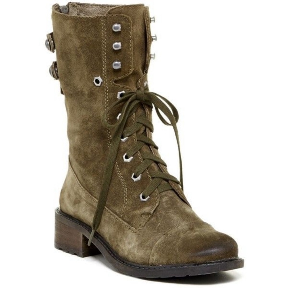 Sam Edelman Darwin Army Green Combat Lace Up Motto Boots